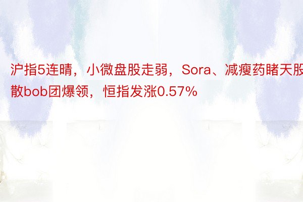 沪指5连晴，小微盘股走弱，Sora、减瘦药睹天股散bob团爆领，恒指发涨0.57%